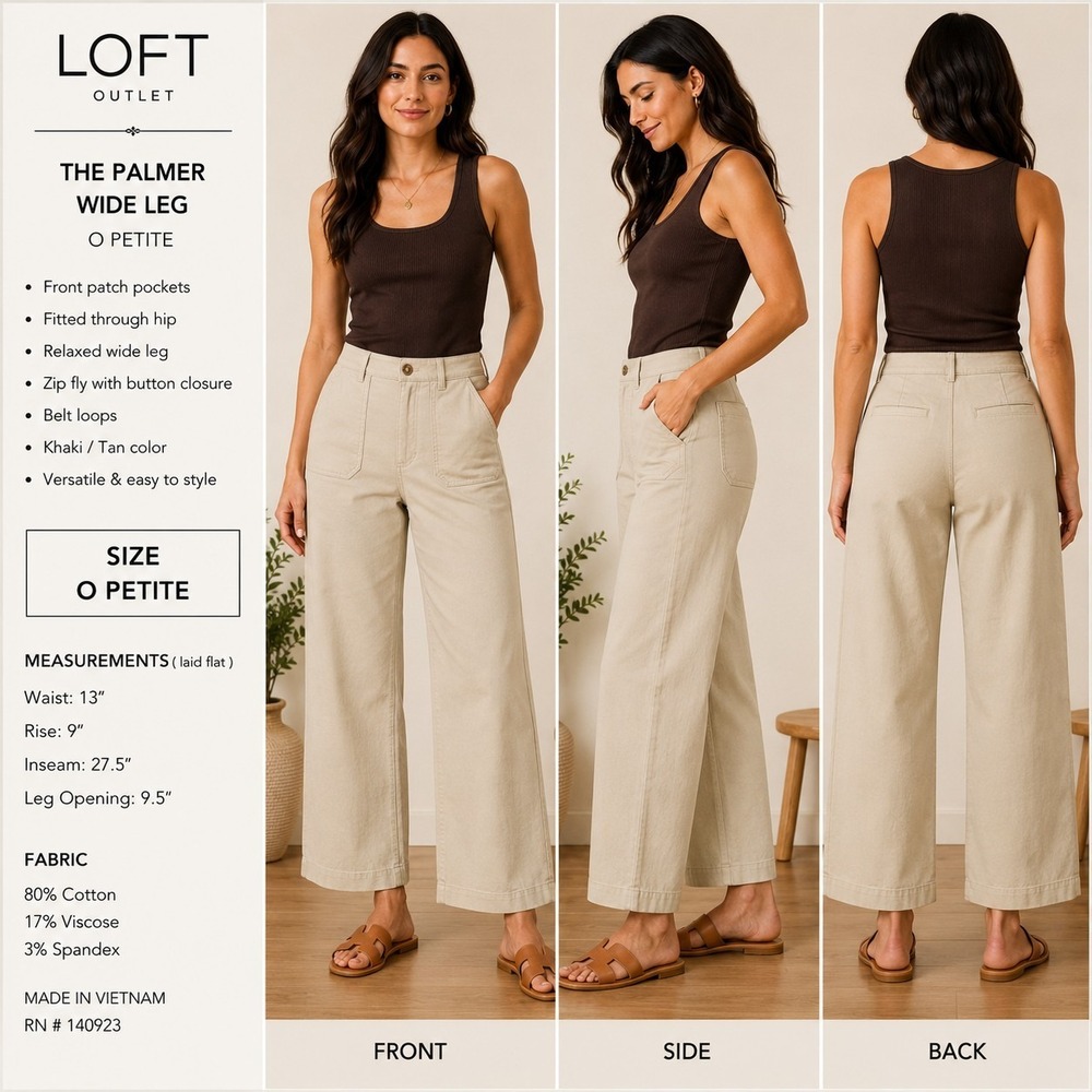 LOFT Palmer Wide Leg Pants Womens 0 Petite Beige High Rise Cotton Stretch Crop